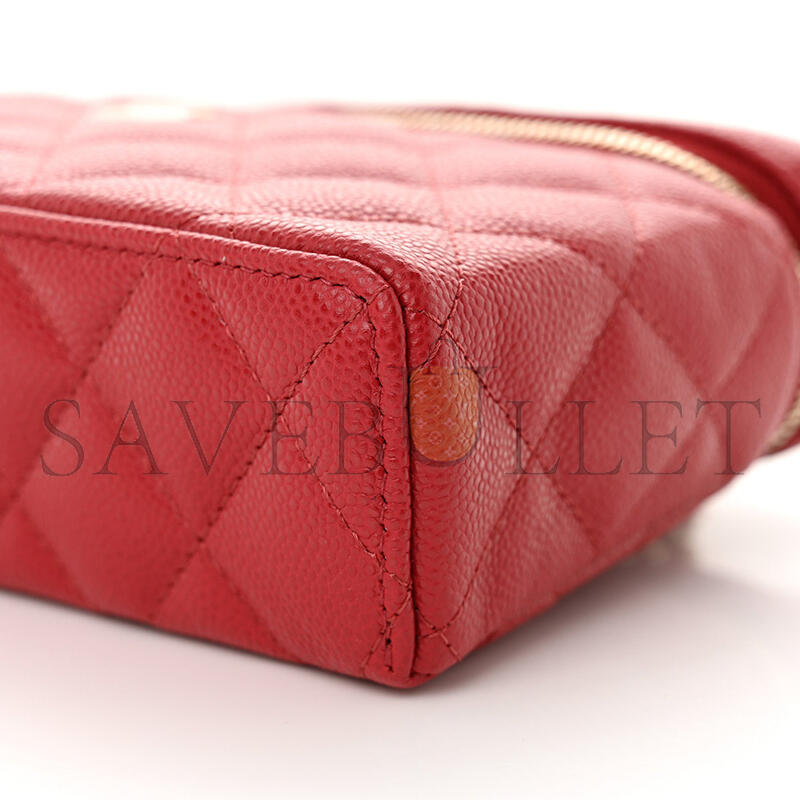 Ch**el master caviar quilted top handle slim vanity with chain red (19*11*5cm)